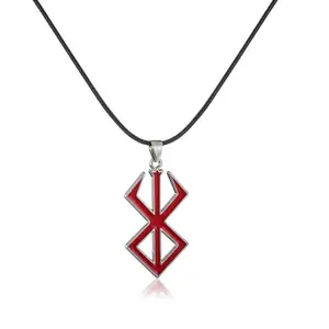 Collar significativo con símbolo de sacrificio rojo de acero inoxidable pulido alto, colgante nórdico Vikingo, joyería fresca para hombres