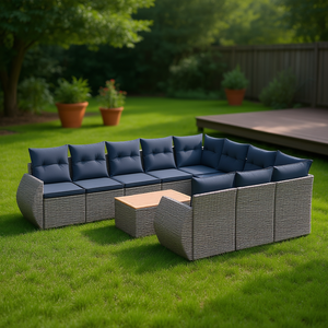 Ensemble de canapés de jardin en polyrotin gris avec coussins, 10+ places, mobilier d'extérieur, design contemporain - Product Image 2