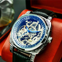 Reloj de Pulsera Dorado Transparente para Hombre, Automático, Mecánico, Luminoso, Deportivo, Impermeable, Casual, de Cuero Genuino, Reloj Hombre