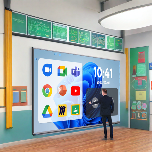 For 65/75/86/98/110 Inch IWB All One 4K Smart Whiteboard Interactive Flat Panel 20-Point Touch Dual OS Support Tablet iPad