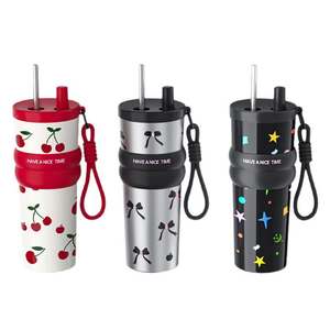 Casual All Print Stainless Steel Insulated <strong>Cup</strong> <strong>Straw</strong> Lid Braided Hand Rope Light <strong>Weight</strong> Portable <strong>Cup</strong> for Teenagers Gift - Product Image 4
