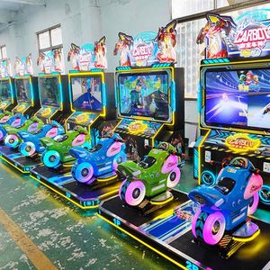 เครื่องเกมแข่งรถมอเตอร์ไซค์สำหรับเด็กสองคน แบบหยอดเหรียญ พร้อมไฟ LED เกมแข่งรถแบบอินเทอร์แอคทีฟ ควบคุมด้วยการเคลื่อนไหว - Product Image 5