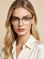 Monture de lunettes optiques rétro demi-cerclée en acétate et métal, style professionnel et tendance