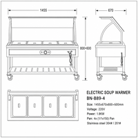 Table à vapeur électrique commerciale 4 bacs en acier inoxydable, bain-marie chauffe-plats avec verre trempé pour restaurant de restauration rapide