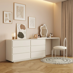 Ensemble coiffeuse moderne minimaliste en chêne massif avec miroir éclairé réglable et tabouret de rangement pour chambre à coucher, écologique - Product Image 5