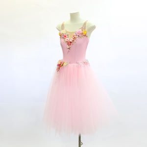 Vestido Tutú Romántico Rosa Floral para Mujer, Disfraz de Ballet de Tul Suave con Apliques de Flores para Actuación, Fitdance, Spandex/Nylon - Product Image 5