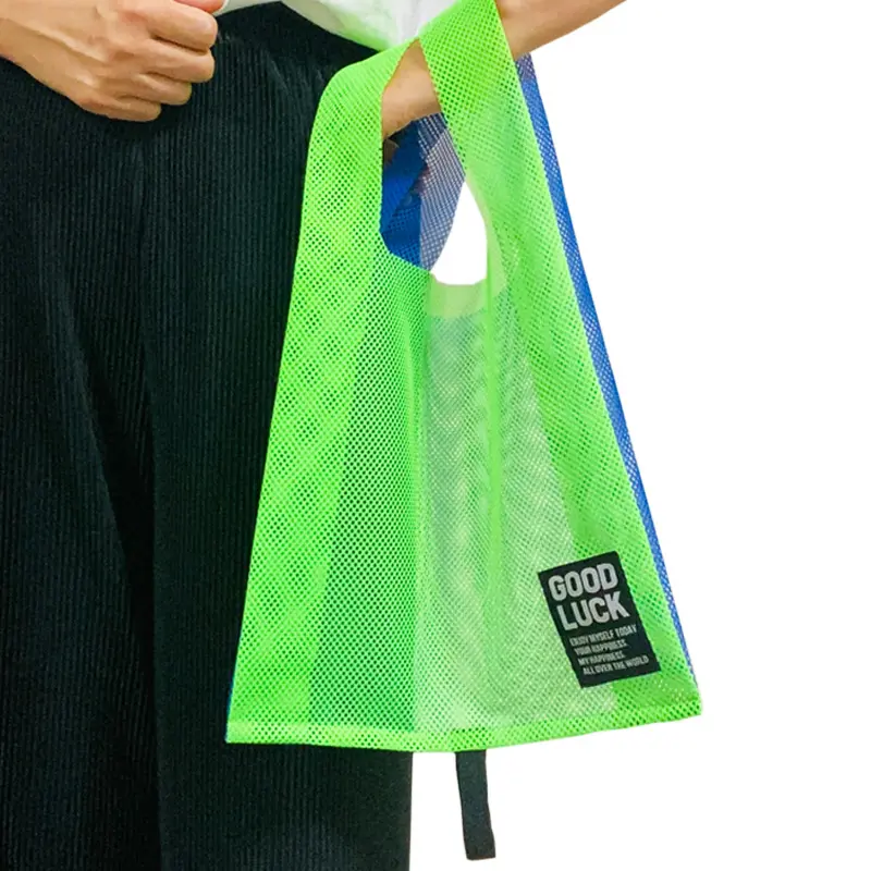 Yeni kişiselleştirilmiş katlanır alışveriş için file çanta biyobozunur yıkanabilir mesh net alışveriş çantası meyve sebze