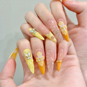 <span class=keywords><strong>Ongles</strong></span> Press-On de Luxe Faits Main Jaune Citron Ombré <span class=keywords><strong>avec</strong></span> Design Ours en Cristal 3D Réutilisables Stiletto Courts pour Doigts – <span class=keywords><strong>Faux</strong></span> <span class=keywords><strong>Ongles</strong></span> de Salon - Product Image 2