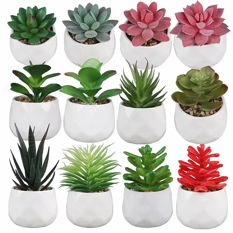 K&B Mini office decoration desktop faux plastic succulent potted artificial plant with pot