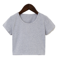 CB094-CPH999 Logo kustom atasan Crop musim panas wanita desain leher dalam terbaru dengan kain rajut sejuk atasan Crop pendek pabrik