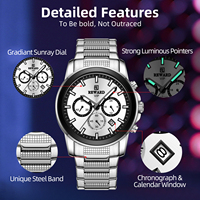 Montre chronographe à quartz pour homme, trois sous-cadrans, fenêtre de date, cadran noir, index en or rose, bracelet en acier, sport