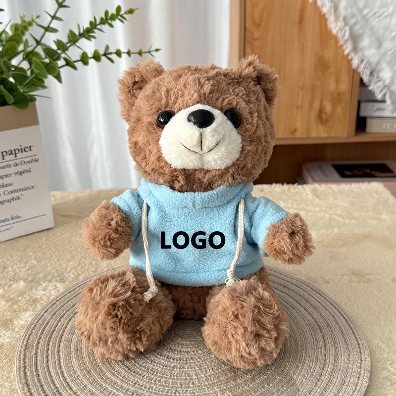 Brown teddy bear-sky blue sweatshirt