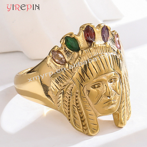 Anpassbarer ägyptischer <span class=keywords><strong>Ring</strong></span> Vergoldeter PVD Ägypten Pharao Statue Edelstahl Indien Chief Head <span class=keywords><strong>Ring</strong></span> für Männer - Product Image 2