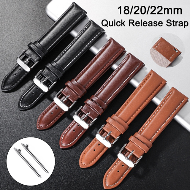 Hot Selling Stitching Leather Smart Watch Band 18mm 20mm 22mm Adjustable Wrist Strap Replacement for Smart Watches