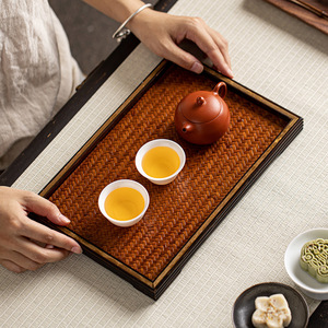 Bamboo <b>Tea</b> <b>Tray</b> Rectangular Woven Mat Surface Handmade Small <b>Tea</b> Table Serving Plate For <b>Tea</b> Set Storage - Product Image 1
