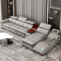 Canapé d'angle multifonctionnel moderne et minimaliste en cuir microfibre avec fonction massage en mousse, chaise longue et Bluetooth