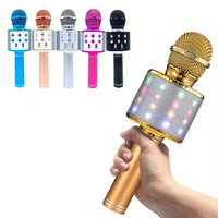 Microphone Karaoké Sans Fil Portable pour Enfants WS858L, Micro Condensateur Cardioïde avec Lumière LED RVB, Rechargeable pour la Maison et la Scène