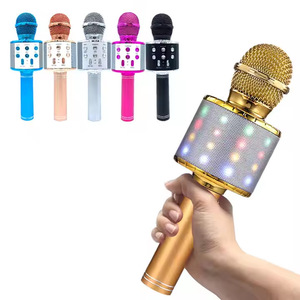 WS858L キッズワイヤレスハンドヘルドカラオケマイクカーディオイドコンデンサーマイク LED RGB カラーライト Bluetooth 充電式ホームステージ - Product Image 4