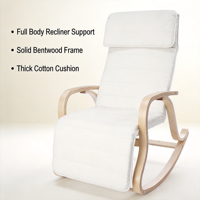 Fauteuil à bascule de loisirs moderne en bois massif avec structure en fer réglable et assise en tissu confortable pour salon