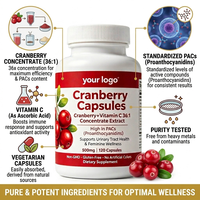 Capsules de canneberge + vitamine C |   Extrait concentré de canneberge 36:1 |   500 mg |   120 Capsules |   Marque privée OEM