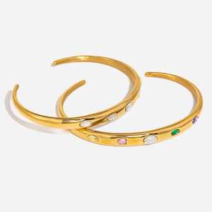 Geometric Colored Zircon Open <b>Bangle</b> Women's Crystal Rhinestone <b>Bracelet</b> Everyday Wear Channel Setting Jewelry - Product Image 1
