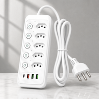 Prise de courant personnalisée avec interrupteur indépendant, norme brésilienne, 5 prises, charge USB, rallonge multifonction