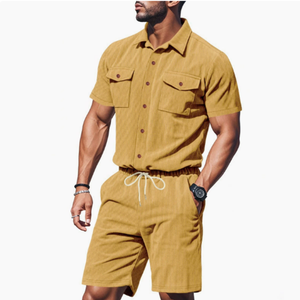 Herren Sommer-Anzug, Outdoor Locker Sitzender Schwerer Cord-Arbeitshemd Kurzarm-Shorts-Anzug für Männer - Product Image 6