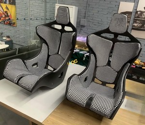 Asiento de Carreras Universal de Fibra de Carbono con Cojín Azul, Soporte para Asiento, Riel para Asiento, Hebilla para Cinturón de Seguridad - Product Image 3