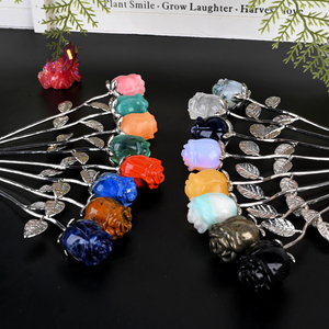 Fleur de cristal de guérison naturelle sculptée à la main en gros, fleur en métal argenté avec pierres précieuses pour la décoration intérieure - Product Image 6