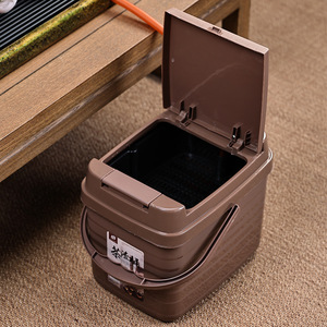 Cubo para Residuos de Té, Plástico, con Tapa Abatible, Rectangular, Color Caqui, Cubo de Basura Doméstico para Interiores, para Drenaje en Ceremonias de Té - Product Image 2