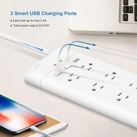 Multiprise intelligente avec protection contre les surtensions, prise plate américaine 125V 15A, 5/6/8 prises USB, protection contre les surcharges