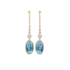 Pendientes colgantes de oro VIELA con piedra ovalada de topacio y cadena de diamantes, joyería clásica para fiestas para mujer - Product Image 1