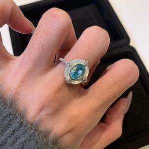 Anillo de Plata Pura S925 con Incrustaciones de Concha Marina Azul, Estilo Retro de Palacio, Diseño Artístico Ovalado Colorido con Concha Blanca - Product Image 2