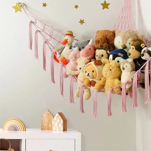 Boho Toy Hammocks Wall <b>Corner</b> Hanging Storage Net Woven Tassel Organizer Mesh For Bedroom Nursery Playroom Toy Storage - Product Image 2