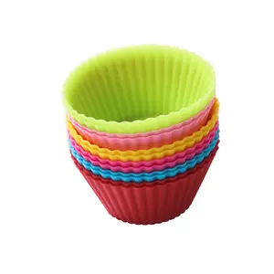 Molde de silicona seguro para alimentos, forma redonda para hornear, tazas para muffins, molde colorido para pastel, 12 Uds.