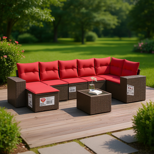 Ensemble de canapés de jardin en polyrotin brun pour 8 personnes, mobilier de patio extérieur avec coussins, design contemporain - Product Image 2