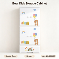 Armoire enfant en plastique pour enfant en croissance, design Ours Planète, double porte avec tringle de suspension et tiroir unique 60*38*156cm