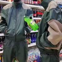 Survêtement en cuir personnalisé pour homme, deux pièces, coupe cargo, coupe-vent, style rétro, avec fermeture éclair