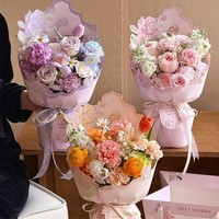 Sac à fleurs trapézoïdal DAMAI, imprimé roses, en papier cartonné blanc, sac cadeau floral avec poignée en soie, boîte d'emballage pour fleuriste
