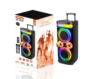 Enceintes portables rechargeables KIMISO Twin 6,5 pouces avec batterie, enceinte Bluetooth RGB, enceinte sans fil USB, DJ, karaoké, microphone - Product Image 1