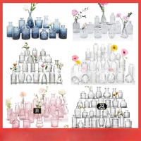 Mini Vase de Table en Verre Vintage Set 3 Pièces 6 Pièces 12 Pièces Petit Vase Transparent Convient pour la Décoration de Table de Mariage