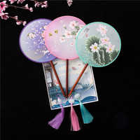 Éventail pliant en bambou translucide, style ancien de la dynastie Han chinoise, technique de peinture par estampage à chaud, avec longue poignée et pompon, pour la danse DIY