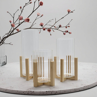 Cadre en bois nordique verre Transparent Tube droit Vase haut de gamme salon Arrangement de fleurs Table à manger décoration
