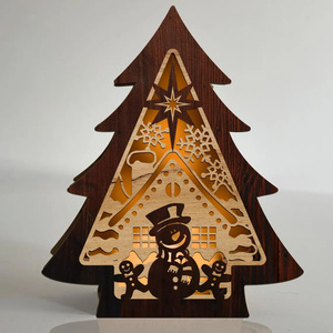 2025 Kerst Feestelijke Sfeer 3d Boom Lantaarn Houten Kandelaar Bureaublad Verlichting Voor Huisdecoratie Ornamenten - Product Image 6