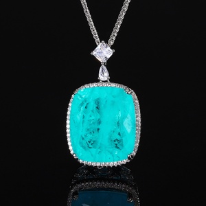 Wholesale Trendy Eco-friendly Copper Jewelry 20*23mm Rectangle Cut Green Cubic Zirconia Stone Color <b>Pendant</b> Necklace for Women - Product Image 4