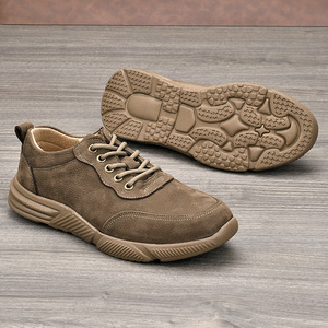 Chaussures de marche en cuir véritable à bout rond pour hommes, respirantes, à talon bas, décontractées pour l'extérieur - Product Image 5