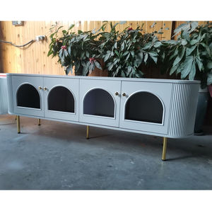 מעמד לטלוויזיה לבן מעוקל פינתי ריהוט זכוכית ארון טלוויזיה מודרני אלגנטי מותאם אישית מעמד טלוויזיה לוח טמבה - Product Image 5