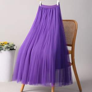 Jupe en tulle élégante taille haute à la mode coréenne, décontractée, en maille plissée, ligne assortie pour femmes pour la saison d'automne - Product Image 5