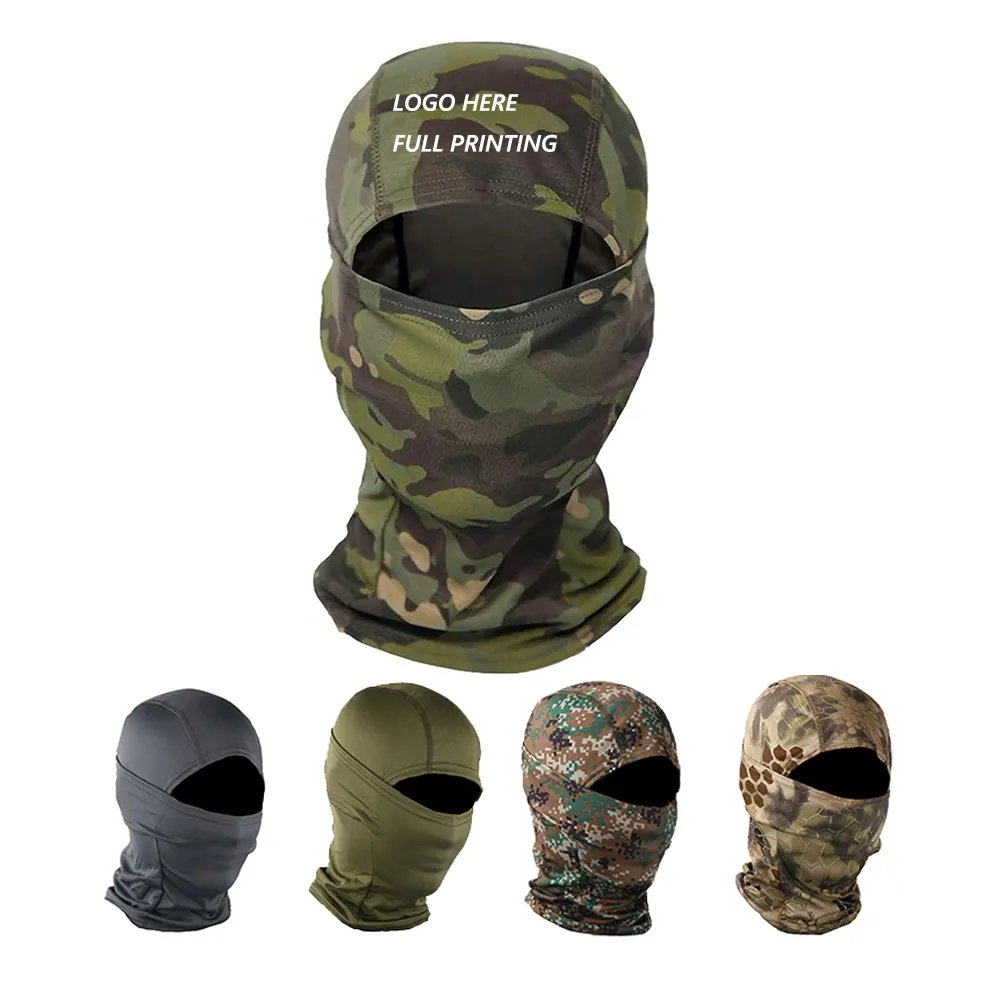 Vente en gros de cagoule camouflage personnalisée masque de ski LOGO par transfert de chaleur cagoule de moto