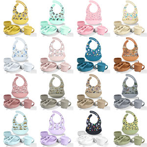 Juego de alimentación de silicona para bebé, Placa de succión, cuchara de bambú, tenedor, Mini cubiertos, sin BPA, Babero infantil, Babero estampado, logotipo personalizado - Product Image 5